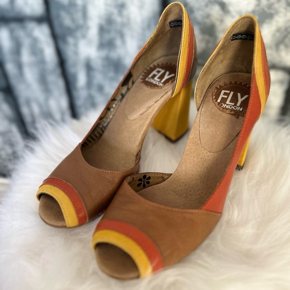Fly London Coral Cate Yellow Peep Toe Slingback - Picture 3 of 8